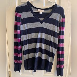Loft Sweater Size Medium Navy/Gray/Magenta